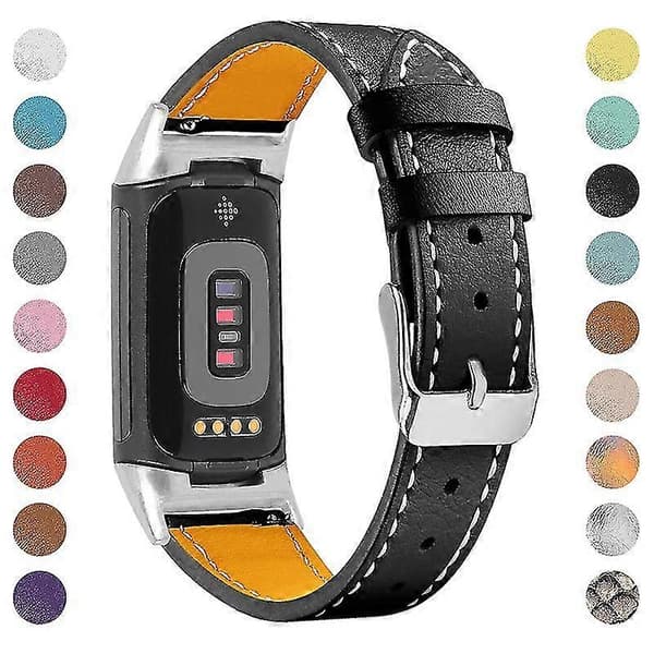 Premium ægte læderrem til Fitbit Charge 5/6 - Blød justerbar erstatningsrem sort