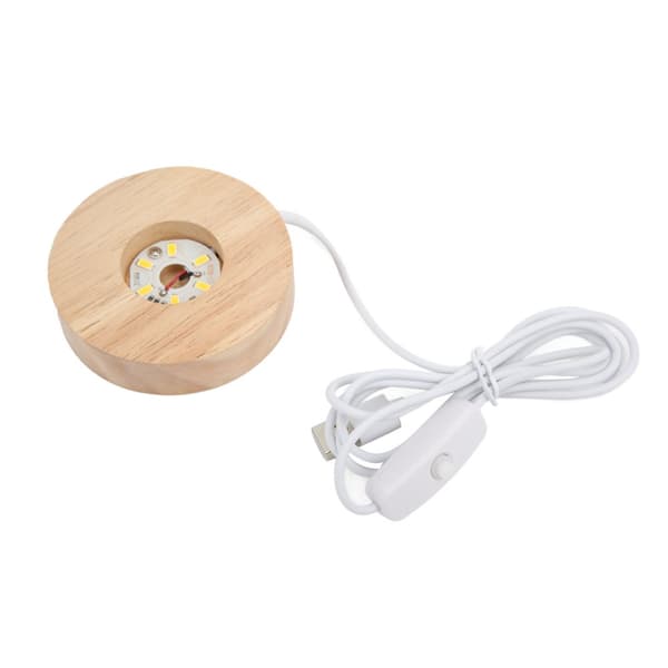 USB-interface LED-lysbase i egetræ - 2 cm/0,8 tommer tyk, glødende dekorativ displaylampe til hjemmet - 5V varmt lys
