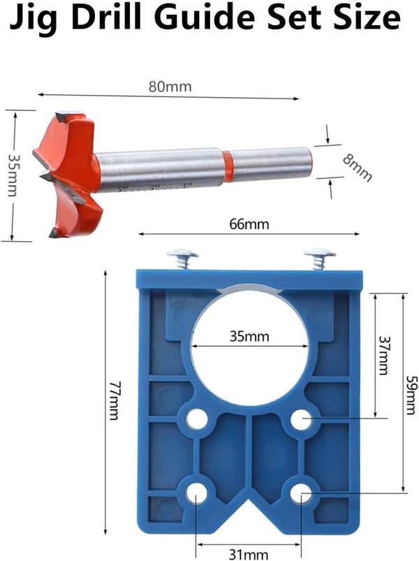 Drill Bits for Concealed Hinge Jig Kit, Woodworking Tool with High-Quality Engineering Plastic, Carbide Alloy for Cabinet Door Installation