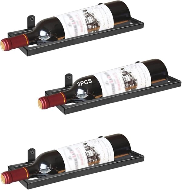 Wall Mounted Metal Wine Racks, Hanging Wine Bottle Display Organizer, Red Wine Shelf for Home, Kitchen, Bar Decor (Black 3)[JUN]