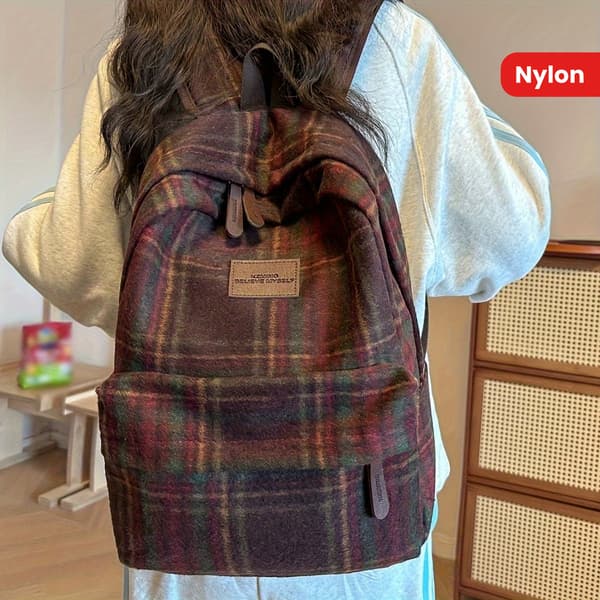 Preppy-stil ryggsäck för kvinnor med justerbara remmar, nylonmaterial, dragkedja och polyesterfoder – Funktionellt mode Ac [DB] Red