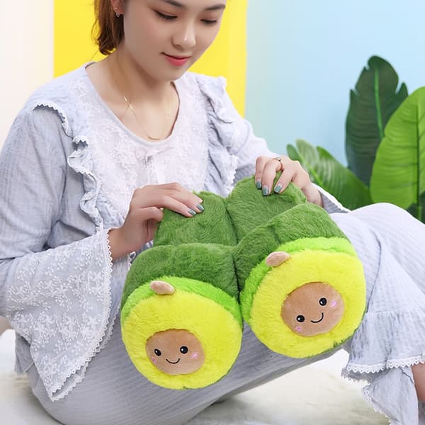 Avocado Fruit Plush Slippers Non-Slip Durable Warm Winter Indoor Slippers