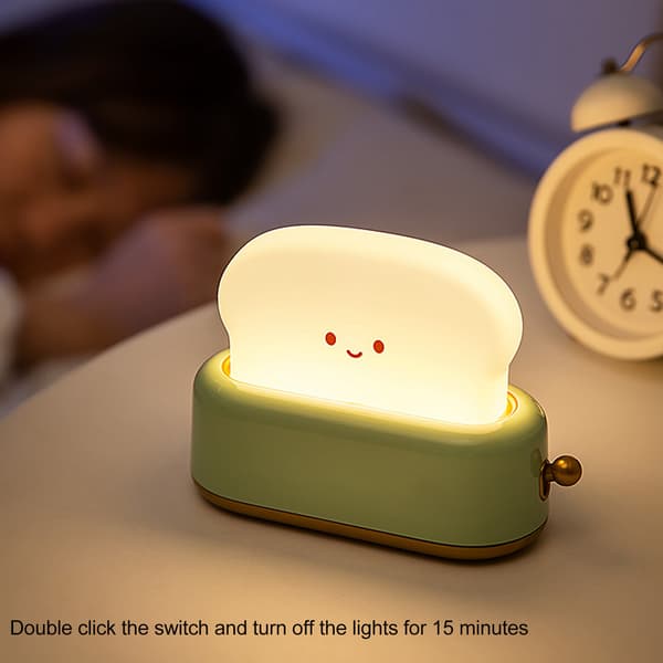 Toaster Lamp Bread Shape Night Light USB Rechargeable Adjustable Warm Light Small Bedroom Table Lamp Green