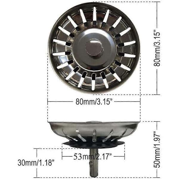 2 diskproppar i rostfritt stål - Universal diskbänkssil (Diameter: 78 mm). Diskbänkspropp med sil som motverkar igensättning.