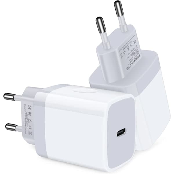 (2 stk) iPhone 20W Hurtigoplader OG USB-C Lightning Kabel 20W (2pcs, mini)