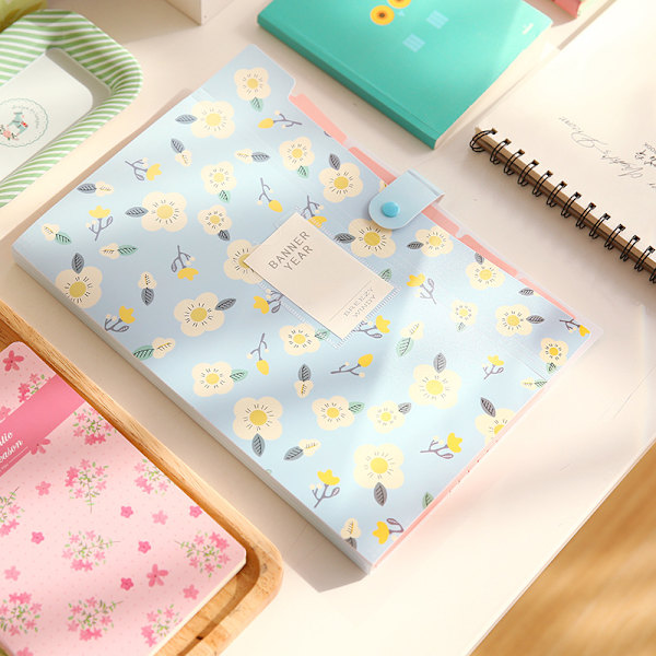 A4 Document Folder with 8 Pockets, Waterproof Document Folder, Floral Pattern Expanding File Organizer, for School and Home Yellow