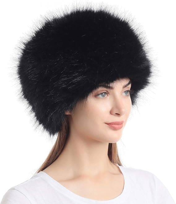 Faux Fur Hat til kvinder, vinter, stretch, kosak, russisk stil, hvid, varm sort black