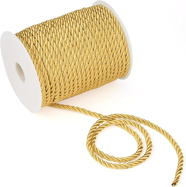 32 Yards 5 mm Gold 3-Ply Polyester Twisted Cords Decorative Rope Plastic Lock Hand String Macrame String for Crafts Curtain Tiebacks Making Party Gold