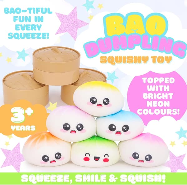 Toyland® Glänsande Midnattsblå Squishy Bao Dumpling Sensorisk Fidgetleksak med Ångkokarlåda i Plast - Klämleksaker för Barn - Ålder 3+