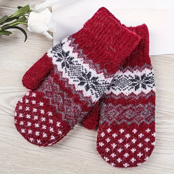1 Pair Creative Double Thermal Gloves with Snowflake Design - Thickened Winter Gloves for Skiing, Cycling, Outdoor [DB] Gray