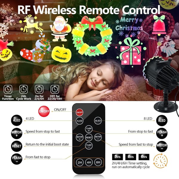 64 Patterns Halloween Christmas Outdoor Projector with Remote Control and Timer, Waterproof Projection Lamp for New Year 2026 Party