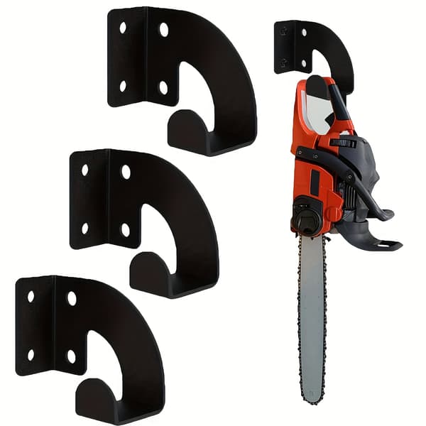 3-pack Heavy Duty Chainsaw Wall Mount in Metal with Tool-Free Installation & Locking Mechanism - Garage Storage Rack with Upper & Lower Holders [DB] Black 3pcs