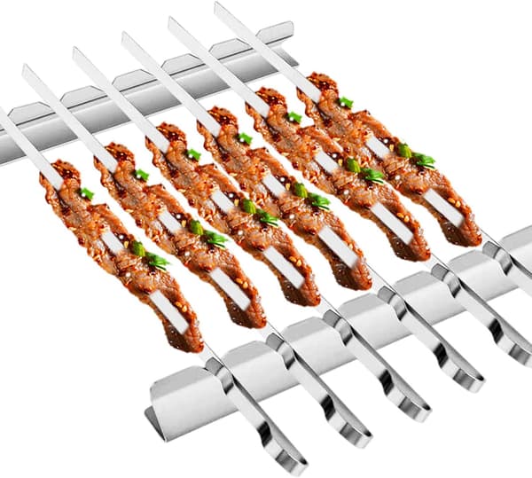 BearMoo Kebabspyd, BBQ Tilbehørssett for Utendørs Grilling, 6 Stk med 2 Stativ og Oppbevaringspose-FX-