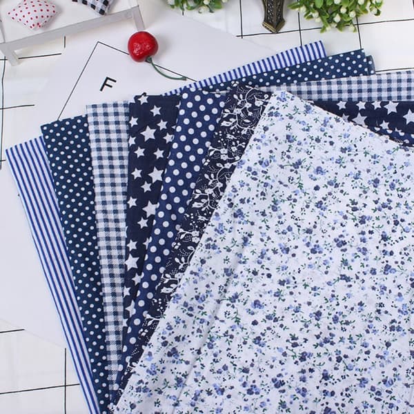DIY Bomullstygspaket - 7 st 50*50 cm Blandade Rutor för Sängkläder (Blå)