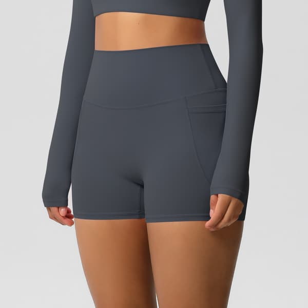 Fickshorts 2-pack med engelsk tvättetikett och högmidjade yogashorts i borstad nylon med sidoficka grå L grå-FM- grå L Grey Grey L