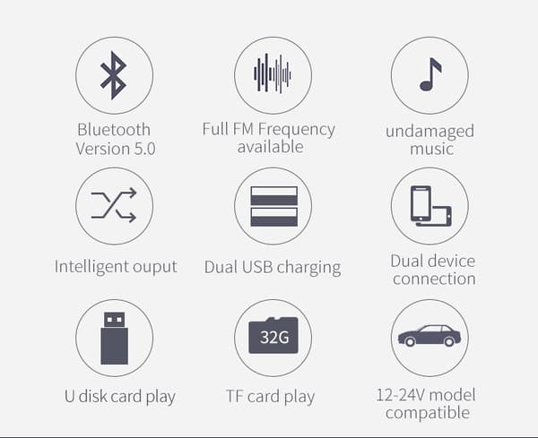 INF FM-lähetin autoon - Bluetooth-adapteri QC3.0-autolaturilla