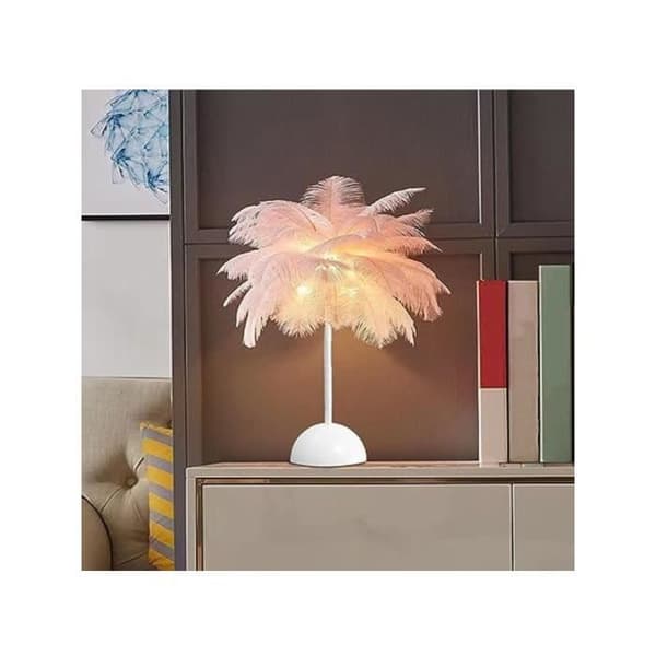 Bordlampe - Trendy - Rosa - Plysjfjær - Samtidsdesign - LED pink