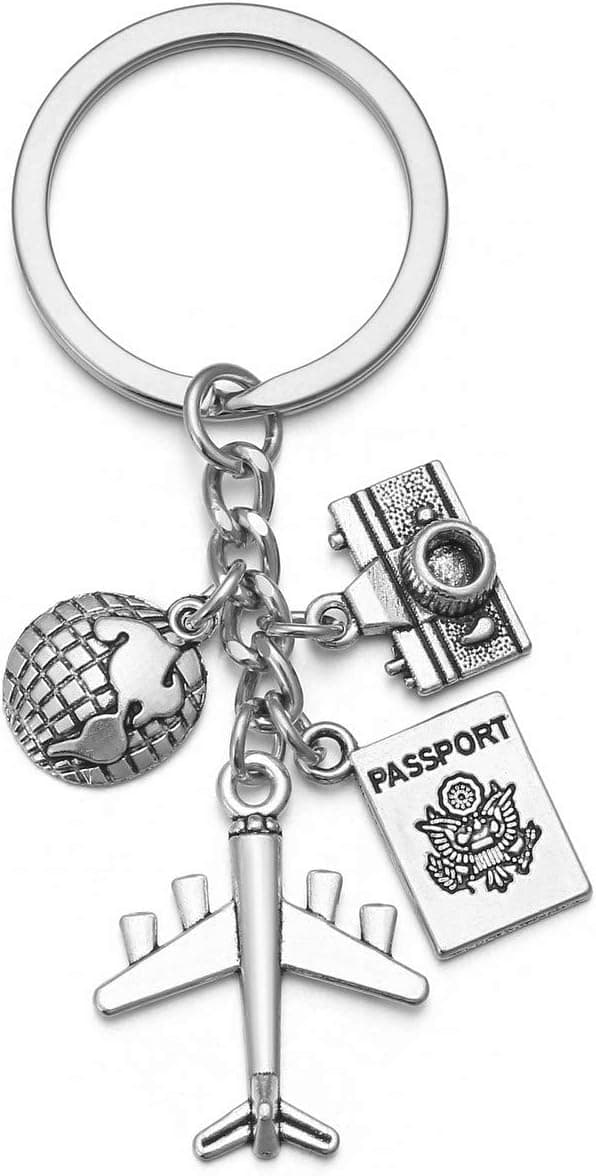 Nyckelring Silver Flygplan/Pass/Kamera/Glob/Reseberlock Nyckelring