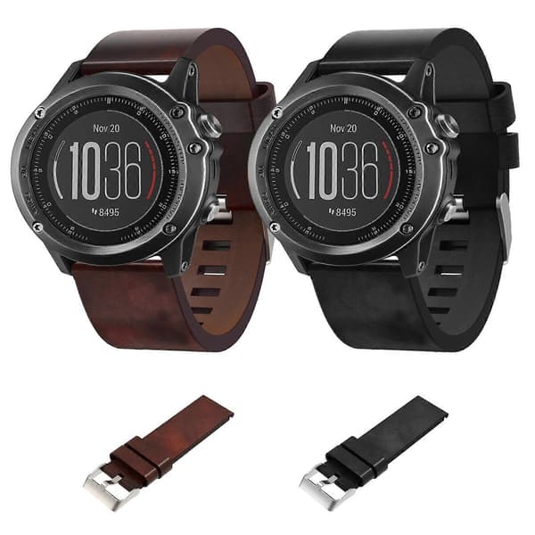 Garmin Fenix 3 Sapphire 26mm nahkainen terässolki ranneke ruskea Brown