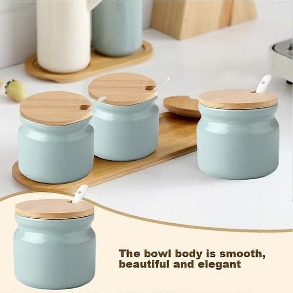 Porcelain Sugar Bowl with Lid and Spoon, Spice Jar Spice Box Spice Container, Suitable for Coffee Bar, Kitchen and Home Breakfast