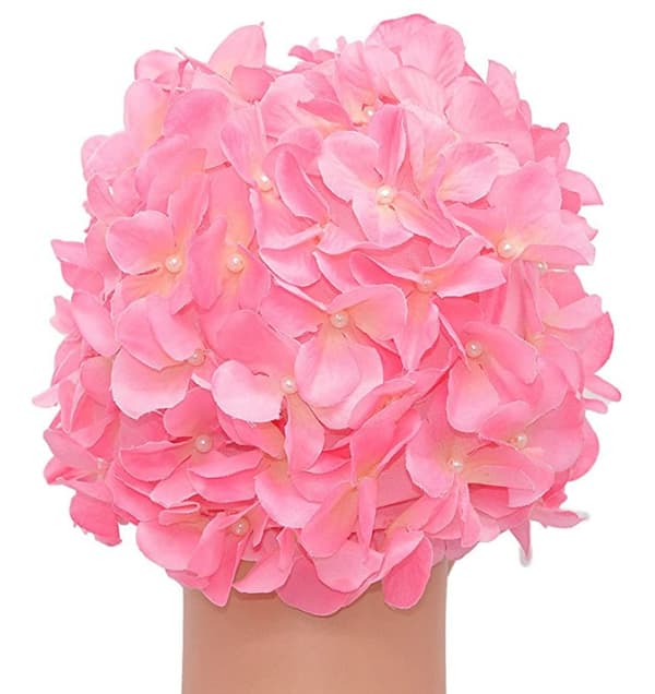 Retro badmössa med blommigt tryck i vintagestil, rosa