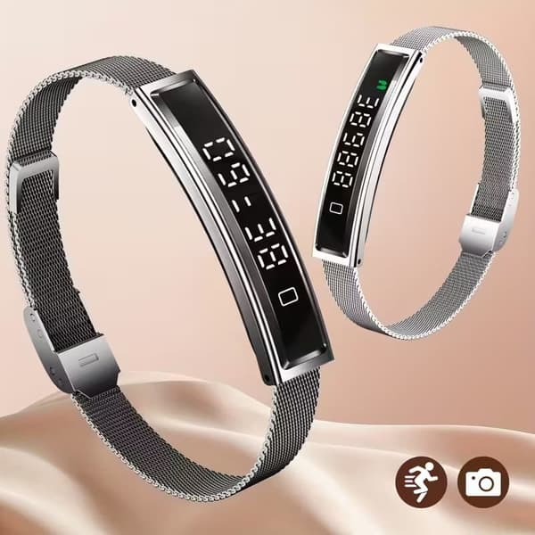 Smart armbånd med skridttæller, flere sportstilstande, letvægts smartwatch til iPhone & Android Sort stålrem + silikonerem
