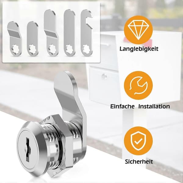 Mailbox Lock 4 Keys, Supplied with 5 Different Lock Plates, 16mm Mailbox Lock, Cam Lock for Mailboxes, Cabinet Doors