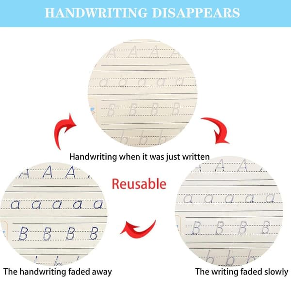 4-pack Grooved Handwriting Books, Magic Copybook for Kids with Auto Fade Pen