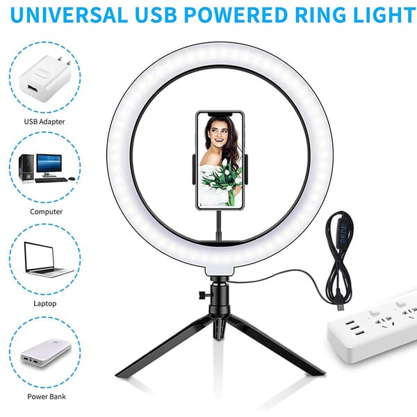 Compact Desktop Selfie Ring Light, LED Ring Light With Foldable Stand And Adjustable Brightness, For Photography And Makeup