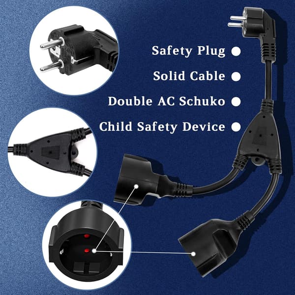 Double Socket, Extension Cable with 2 Sockets 16A/ 250V/ Max.3680W 2 in 1 IP44 2-Way Power Strip Double Socket for Home, Office