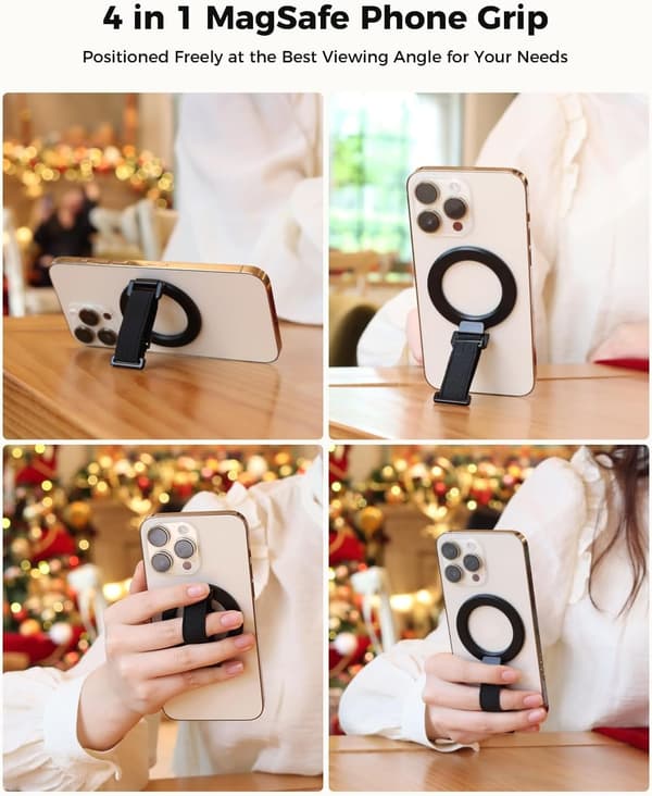 Phone Grip, Removable MagSafe Ring Holder with Stand, Black