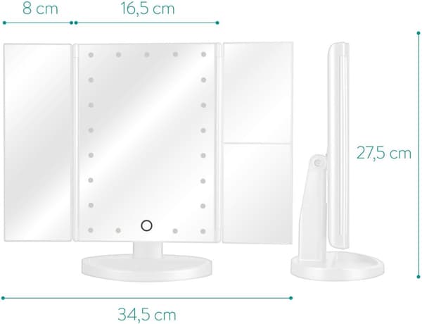 21 LED Touch Dimming Makeup Mirror with Lighting, Tri-fold Makeup Mirror Offers Daylight Experience Everywhere