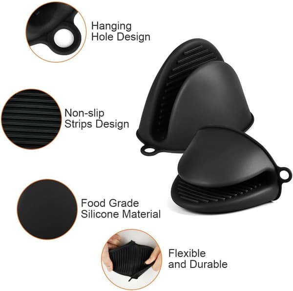 Thick Silicone Pot Holders, 1 Pair Heat Resistant Non-Slip Oven Mitts for Cooking and Baking (Black)