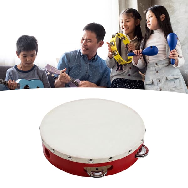 8-inch Adjustable Comfortable Grip Handheld Tambourine Drum Kids Musical Educational Instrument