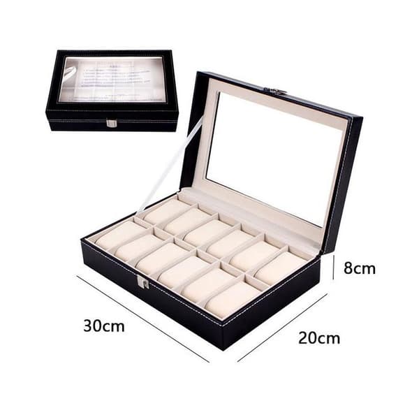 Goatskin Watch Organizer - 12 Slots, Black, 30*20*8cm, 1 pc