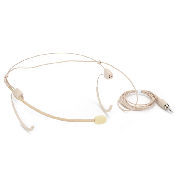 Beige 3.5mm Jack Male Screw Lock Binaural Hanging Microphone for Bodypack Transmitters