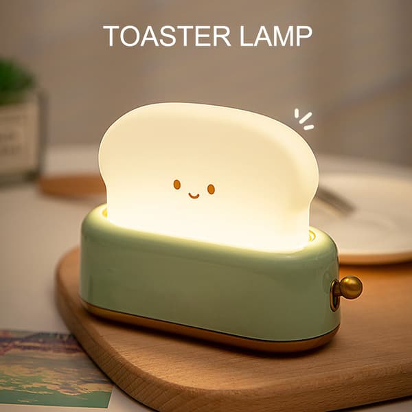Toaster Lamp Bread Shape Night Light USB Rechargeable Adjustable Warm Light Small Bedroom Table Lamp Green