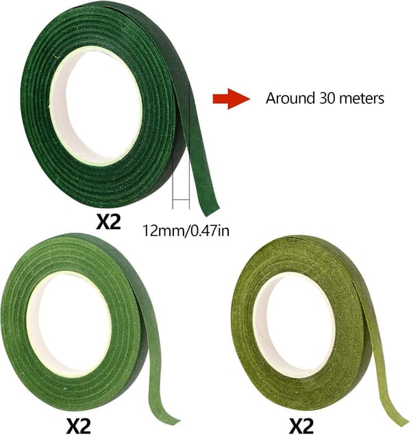 Blomstertape Stilk Wrap Blomsterhandler Tape Grøn Tape til Buket Blomster, 6-pak