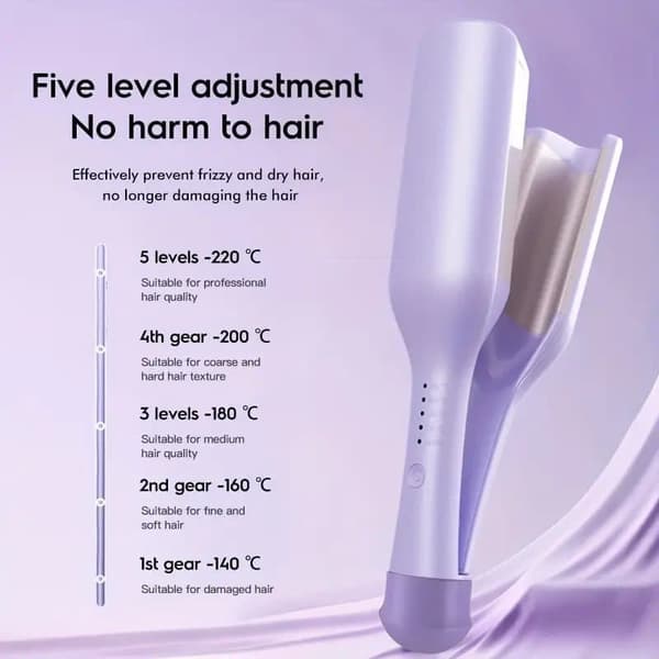 Curling iron for large curls 32 mm, French wave curling iron 32 mm, beach wave curling iron, curling iron 160°C pink