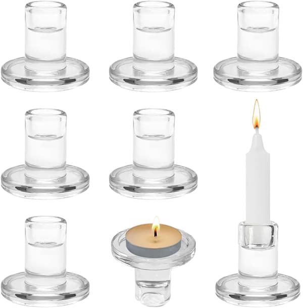 Glasslysestake, 6 stk. glasslysestaker, lysestaker, kandelabre, stangformede lysestaker