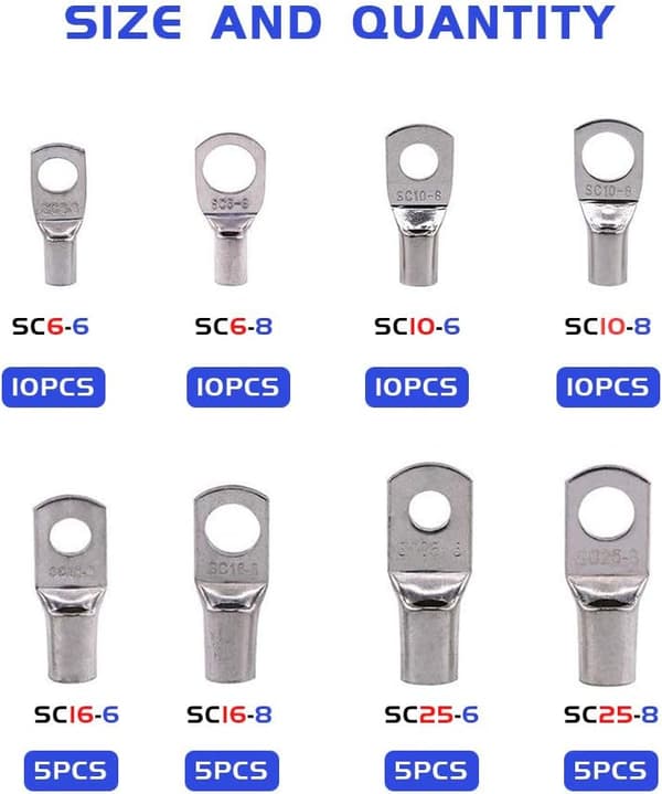 Heat Shrink Cable Lugs - 60 Pieces Tin-Plated Copper Bolt H