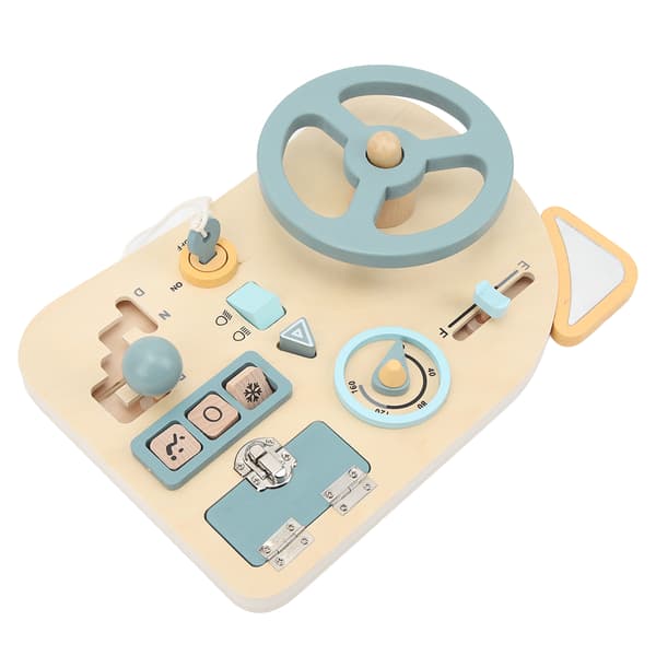 Activity Board with Steering Wheel Early Educational Fine Motor Skills Interactive Wooden Panel for Kids