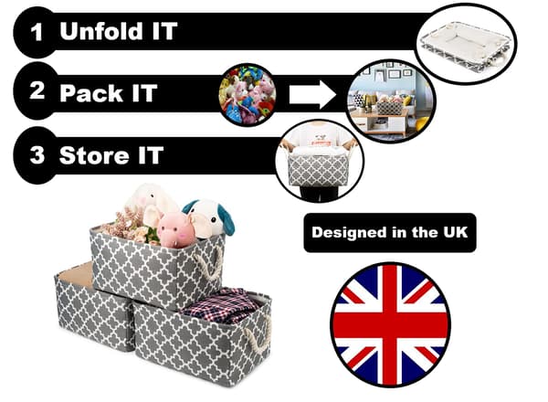 Set of 3 Foldable Canvas Storage Baskets with Cotton Rope Handles
