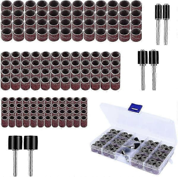 150 Pcs Sanding Sleeves, 144 Pcs Sanding Sleeves + 6 Pcs Sanding Drums for Dremel, SEMAket Rotary Tool