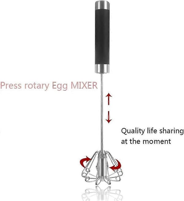 Semi-automatic Rotating Whisk and Hand-push Egg Beater, Stainless Steel, Kitchen Utensil for Mixing, Whisking, 2 Pcs