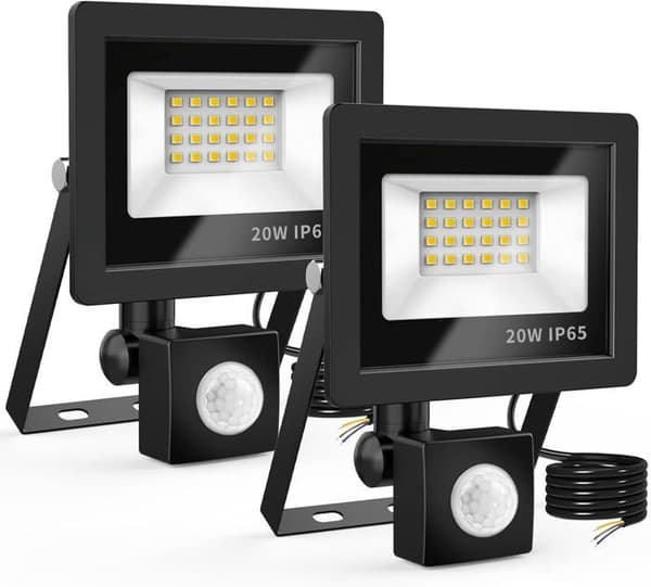 20W Outdoor LED Motion Sensor Floodlight, 24 LED Spotlight IP65 Waterproof 6500K 220v Spot (2-pack)