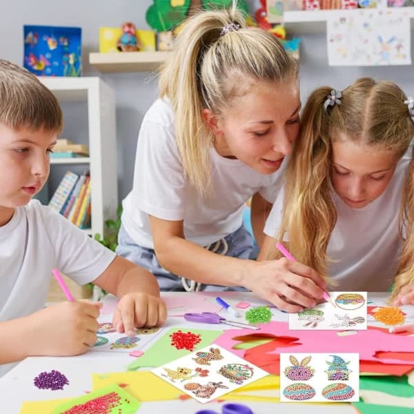 Easter 5D Diamond Painting Kits 16 Pcs Diamond Painting Easter Pattern Eggs Rabbit Chicks Easter Kids DIY Craft Gifts