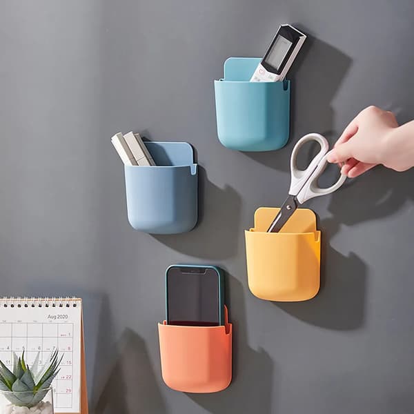 Self-adhesive remote control holder, universal media player controller, wall-mounted remote control organizer, (Yellow)