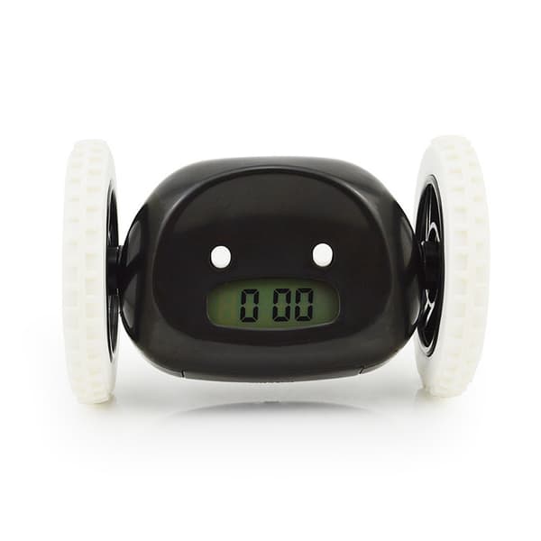 Wind-up Alarm Clock on Wheels - Durable, Soft, Black - for Kitchen, Bedroom