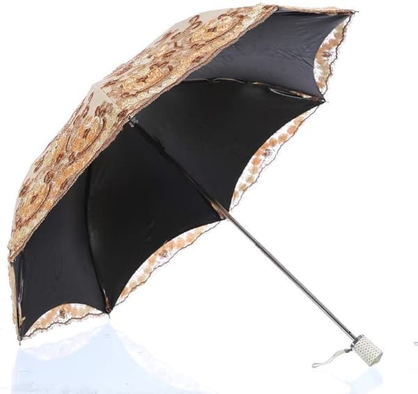 Sammenfoldelig UV-parasol Sne/Regn/Sol Paraply Broderi Bryllupsparaply Gul